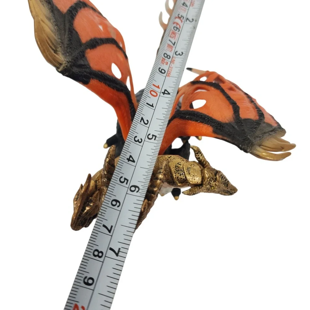 Dual Headed‎ Dragon Figure Fantasy Creature Orange Winged Gold Accents